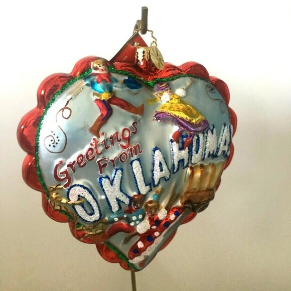 ✨ NEW Authentic Christopher Radko Love OKLAHOMA State Heart Shape Glass Ornament - Picture 5 of 8